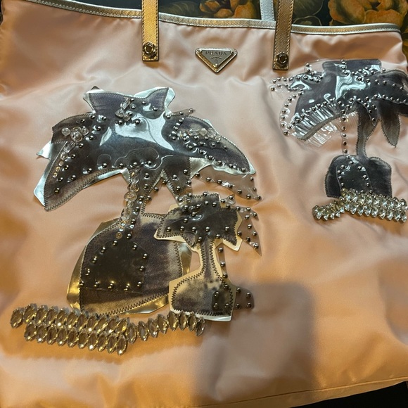 Prada Pink and Silver Palm Tree Tote Bag - Picture 2 of 8
